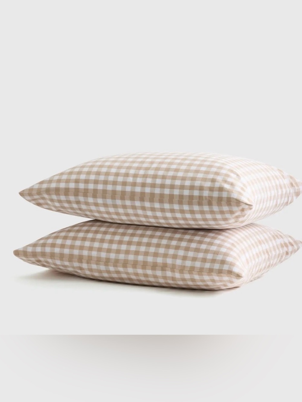 NEW Organic Crisp Percale Gingham Pillowcase Set, Standard (Cafe)